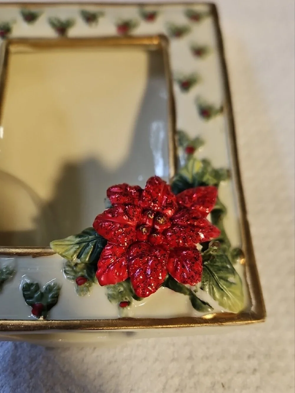 Festive Poinsettia Ceramic Picture Frame